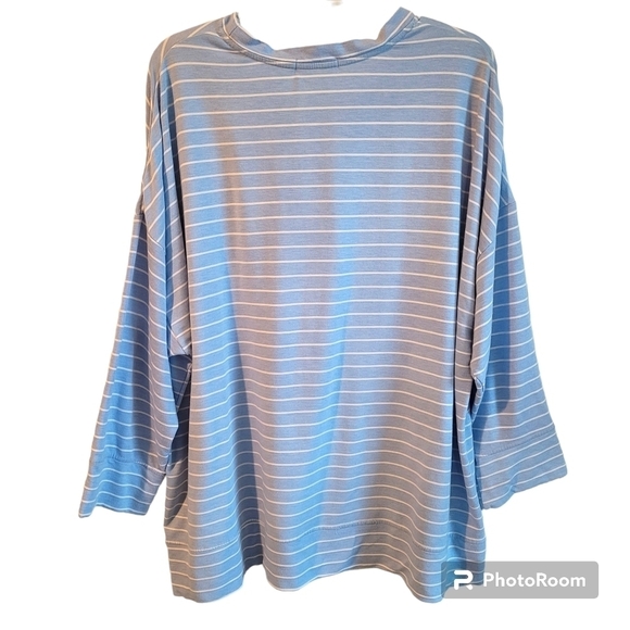 Fresh Produce Blue and White Striped Crewneck Drop Shoulder Casual Top XL/XXL - Picture 2 of 7